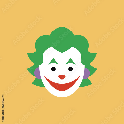 Tablou pe pânză Minimalist Evil Clown Face Illustration with Green Hair on Yellow Background