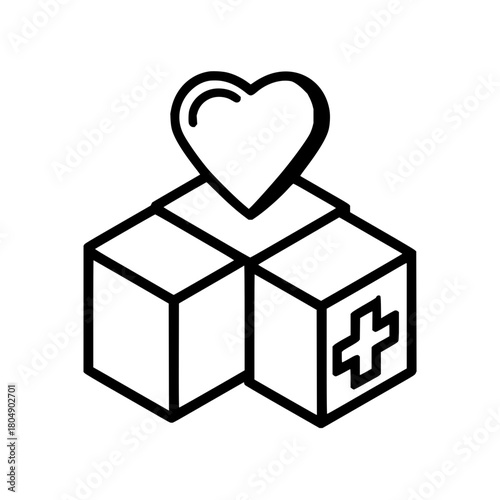 Medical donation box with heart symbol for charity healthcare and support initiatives vector illustration