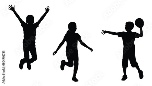 Children playing silhouettes isolated on white background, Vector