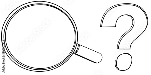 Curious Mind's Companion: 2D Illustration Magnifying Glass Question Mark, Inviting Inquisitive Thoughts Discoveries.