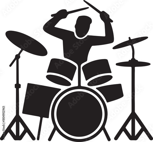 Silhouette icon of a person playing drums music symbol