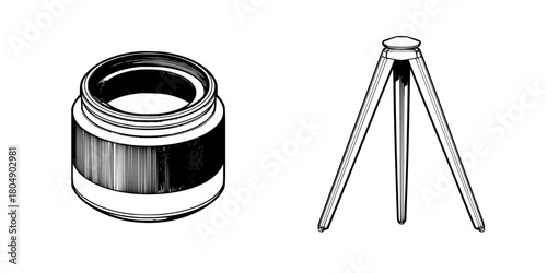 Black White Camera Lens Essentials: Visual Guide Photography Enthusiasts | Clean, isolated vector art for creative projects.