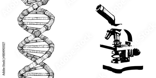 Exploring mysteries life: DNA helix microscope | Clean, isolated vector art for creative projects.