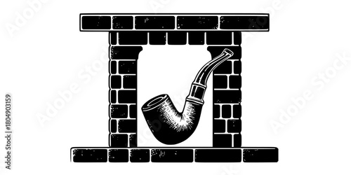 Escape Brick Wall: Black White Illustration Chimney Flue Open Sign | Clean, isolated vector art for creative projects.