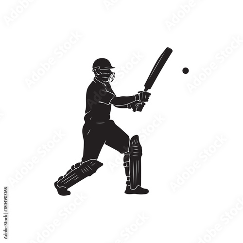 Cricket player silhouette icon vector flat illustration