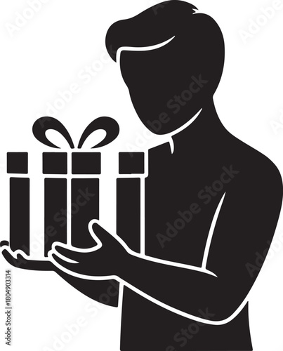 Person giving gift box silhouette icon