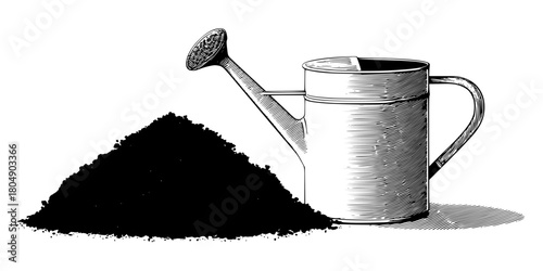 Wholesome Vintage Garden Chores: Art Watering | Clean, isolated vector art for creative projects.