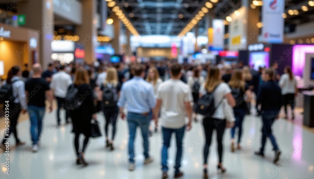 Fototapeta premium Blurred background of people walking in busy mall urban environment dynamic perspective for visual impact