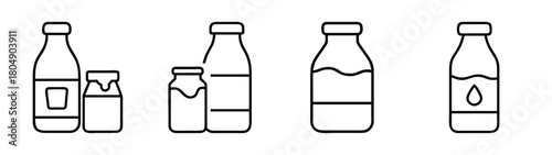 Bottles vector illustration set, outline style bottles for liquid, sauce, and beverage containers, art