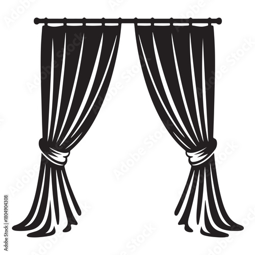 Elegant black and white curtains tied back, adding a touch of sophistication to any interior isolated on white background