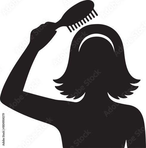 Woman brushing hair silhouette icon