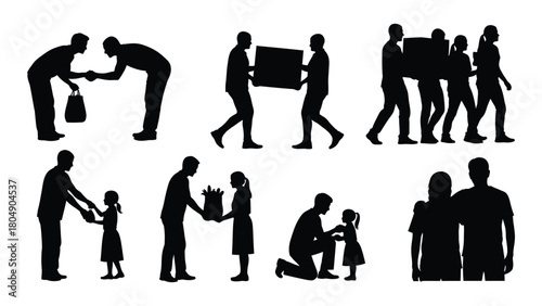 Human interaction and relationships silhouettes isolated on white background, Vector