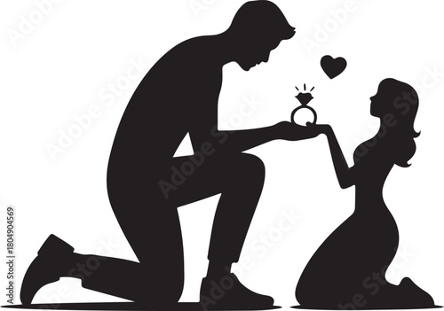 Man proposing with a ring silhouette icon for love and romance