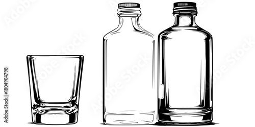 Timeless Elegance: Trio Vintage Glass Bottles Flutes | Clean, isolated vector art for creative projects.