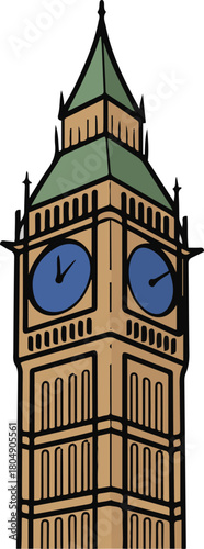 Big Ben Clock Tower Landmark of London Symbol England Uk United Kingdom Great Britain Isolated on Background Vector Illustration