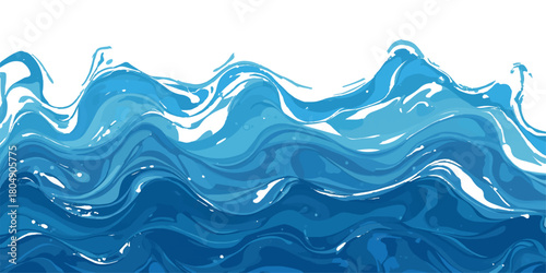 Abstract blue water wave and clean liquid surface with flowing drops and fresh clear sea nature backdrop