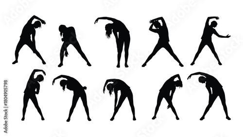 Women stretching exercise silhouettes isolated on white background, Vector