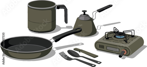 Camping Cooking Utensils With Pan And Mug Pot Kettle Stove For Food Preparation Equipment Outdoors