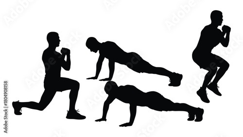 Workout exercise silhouettes isolated on white background, Vector