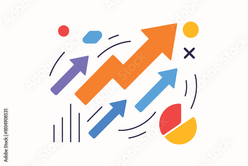 Abstract illustration of upward trending arrows and financial chart elements