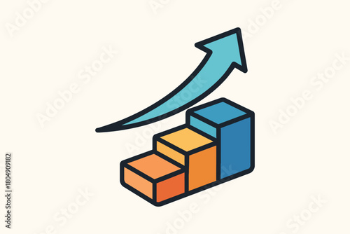 Upward trending bar chart with a rising arrow indicating growth