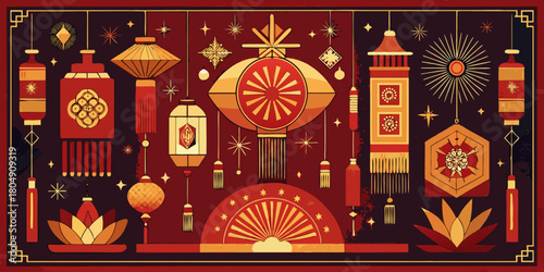 Chinese New Year card vintage Vegas neon light celebration design vector illustration
