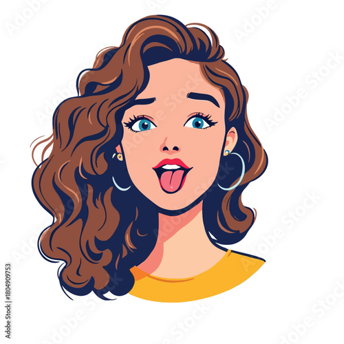 Vsai woman cartoon character sticking out tongue playfully