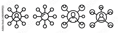 Network connection social media community hub concept with people and nodes illustration