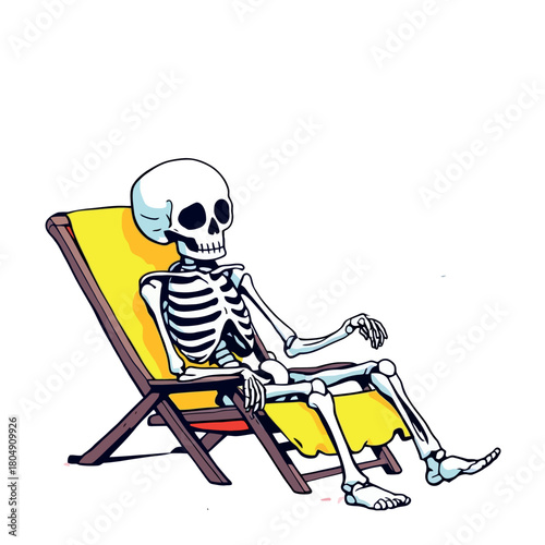 Vsai skeleton relaxing in deck chair on vacation