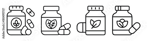 Herbal supplements vitamins pills bottles vector illustration for health and wellness products