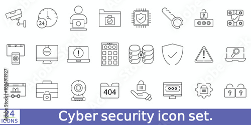 Cyber security icon set. Data protection related line icons