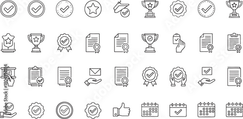 Vector illustration set of approval check marks awards and achievements