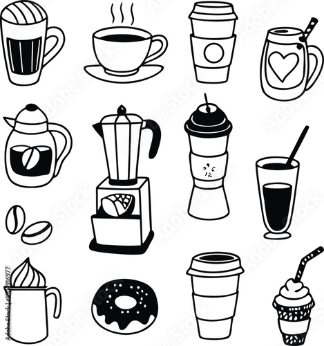 Diverse coffee cafe icons bundle vector scalable eps illustration for design projects