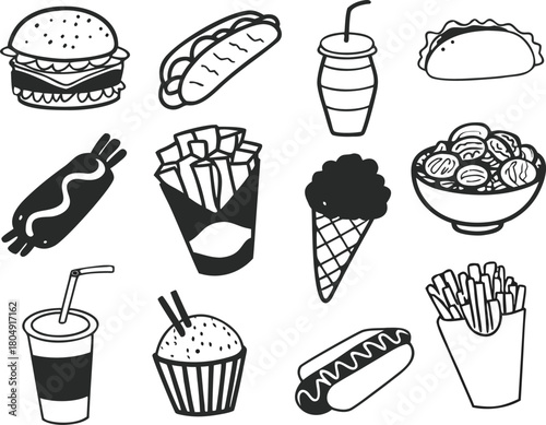 Vector illustration bundle 30 fast casual food icons scalable eps format for graphic design