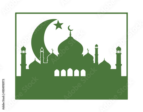 Minimalist mosque icon, flat style, isolated as a vector on transparency.