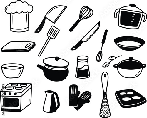 30 restaurant kitchen icons bundle scalable vector graphics chef hat illustrations eps