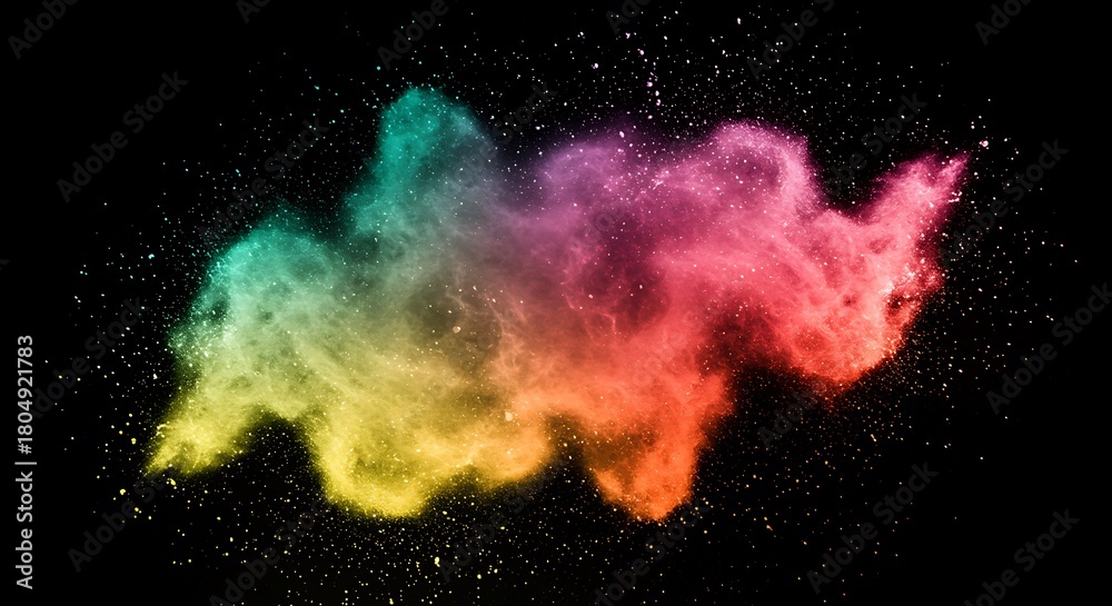 Obraz premium Colorful powder explosion creates a vibrant cloud on a black background