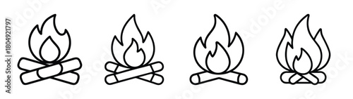 Campfire bonfire vector illustration drawing of burning wood logs with flames for camping trip, outdoors