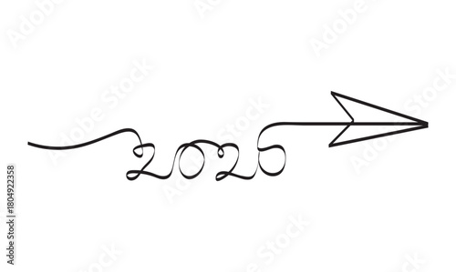 2026 New Year Continuous Line Drawing on White and Black. Continuous Line 2026 New Year Typography Art Minimalist Design