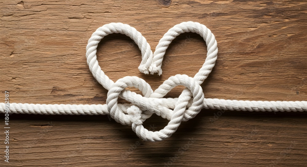 Obraz premium Rustic Rope Heart on Wooden Background – Symbol of Love and Craft