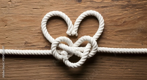 Rustic Rope Heart on Wooden Background – Symbol of Love and Craft