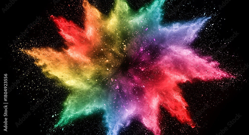 Obraz premium Explosion of Colorful Powder with a Dynamic Burst on Black Background