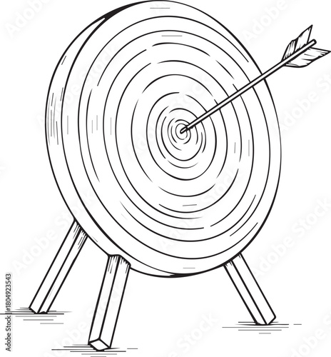 Arrow Hits Bullseye on Target Board Illustration.