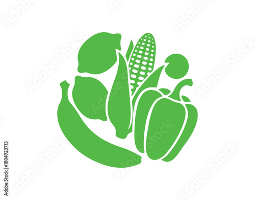 Vector illustration featuring two or more green fruits and vegetables.