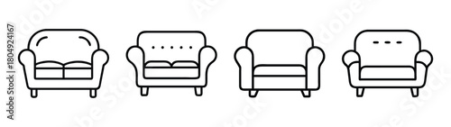 Collection of living room furniture armchairs vector design and interior design elements icon set