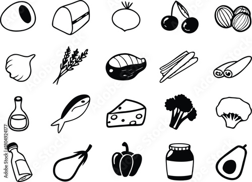 Vector food ingredient icons bundle scalable eps illustration for diverse culinary designs