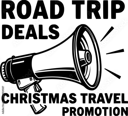 Holiday megaphone announcing road trip deals for christmas travel promotion
