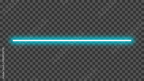 Neon glowing blue straight line. Blue long line with realistic neon glow effect. Shining neon glow line isolated on transparent background. Vector illustration.