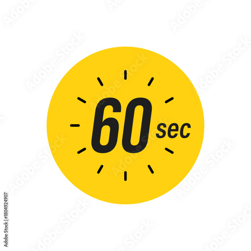60 second Timer, clock, stopwatch isolated icons. Countdown timer symbol. Label cooking time. Second timer, Time measure, Chronometer, Alarm, Kitchen timer, label, sticker, stamp.  Vector illustration