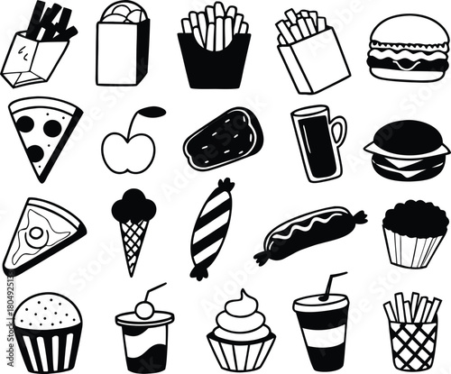 Doodle food icons bundle scalable vector graphics for kids delicious treats collection